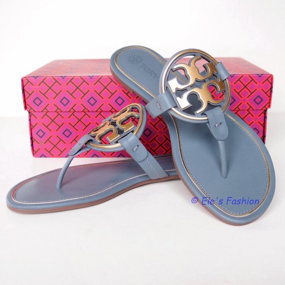 ❤️ New Tory Burch Metal Miller Leather Sandal BLUE US 8 9 9.5 AUTHENTIC - Picture 6 of 16